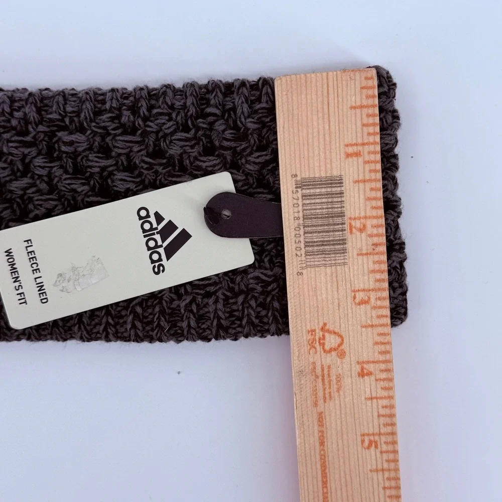 Adidas Crestline Headband Womens Black Onix Grey Fleece Lined Knit IQ5590 OSFA